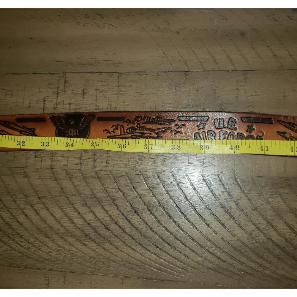 Tooled Genuine Leather U.S. Airforce Belt Jets Eagle Brown Made in USA Mens L/XL